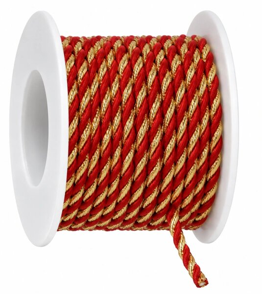 Provázek kroucený TwistCord Royal Red & Gold zlato - červený 3 mm x 3 m (5,- Kč/m)