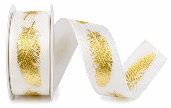 Stuha bavlněná FEATHER GOLD bílá 25mm x 2m (8,-Kč/m)