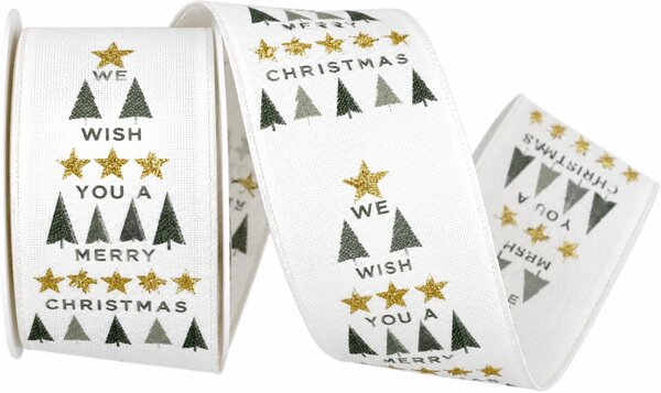 Stuha vánoční MERRY CHRISTMAS WHITE bílá 40mm x 2m (13,-Kč/m)