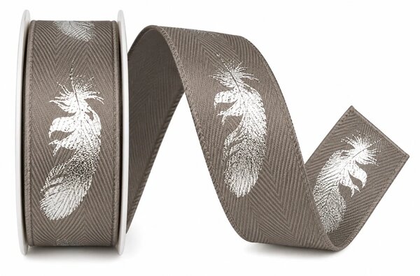 Stuha bavlněná FEATHER SILVER šedá 25mm x 2m (8,-Kč/m)