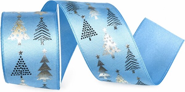 Stuha vánoční SILVER TREES SKY BLUE modrá 40mm x 2m (15,-Kč/m)