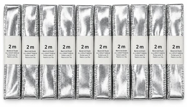 Sada 10ks Stuha lurexová CELEBRATION SILVER stříbrná 15mm x 2m (8,-Kč/ks)(4,-Kč/m)