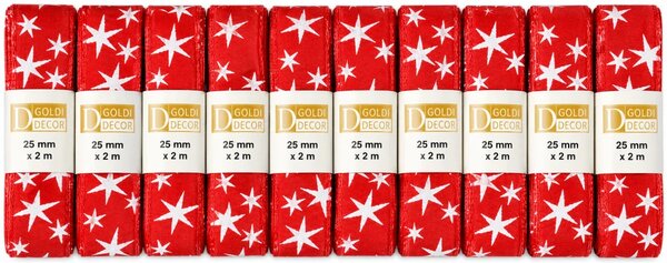 Sada 10x Vánoční stuha červená STARLIGHT RED saténová, skládaná 10x 25mm x 2m (14,-Kč/ks) (7,-Kč/m)