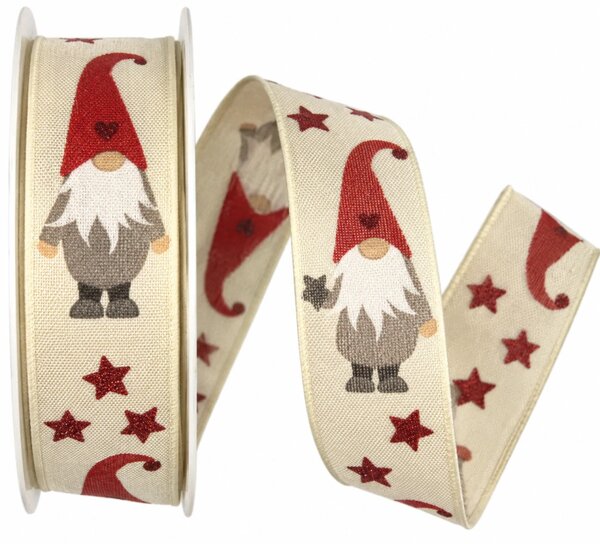 Stuha vánoční bavlněná CHRISTMAS ELF CREAM krémová 25mm x 2m (11,-Kč/m)