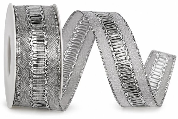IMPERIAL SILVER – stříbrná lurexová stuha s drátkem 25mm x 2m (12,-Kč/m)