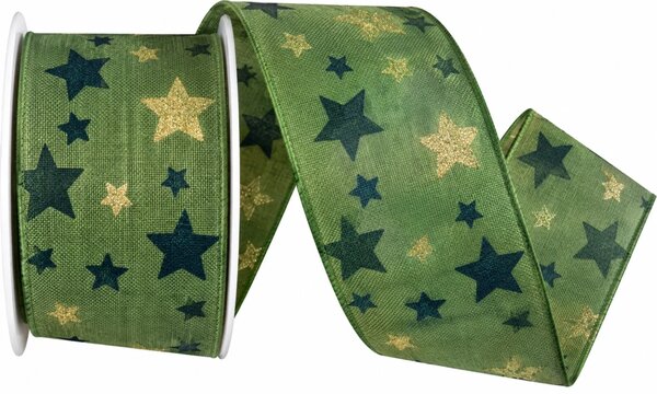 Stuha vánoční TWILIGHT STARS GREEN zelená 40mm x 2m (14,-Kč/m)