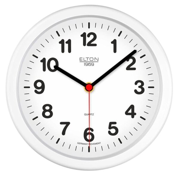ELTON Kulaté plastové nástěnné hodiny české výroby Elton Malor – bílé E21.4749.00.163005