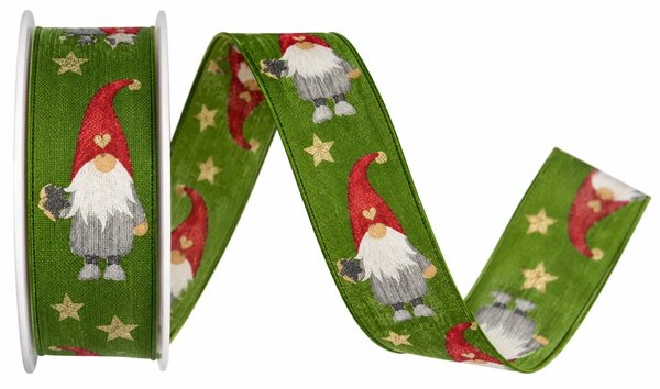 Stuha vánoční bavlněná CHRISTMAS ELF GREEN zelená 25mm x 2m (11,-Kč/m)