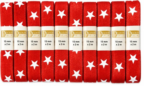 10x stuha vánoční STARRY RED CHARM červená 15mm x2m (8,-Kč/ks) (4,-Kč/m)