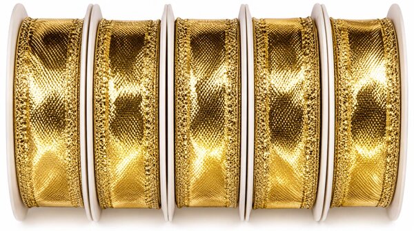 5x Stuha zlatá CELEBRATION GOLD lesklá 5x (15mm x 3m) 8,-Kč/ks!