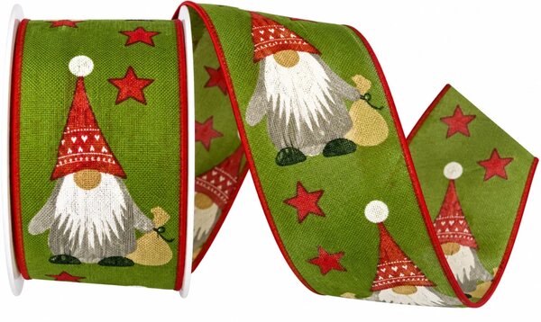 Stuha vánoční bavlněná CHRISTMAS ELF GREEN zelená 40mm x 2m (14,-Kč/m)