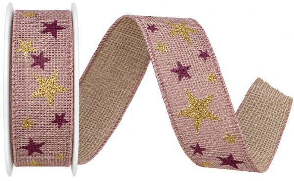 Stuha vánoční WINTER HEAVEN PINK růžová 25mm x 2m (10,-Kč/m)