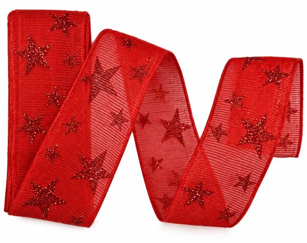 Stuha vánoční STAR LIGHT RED červená 40mm x 2m (10,-Kč/m)