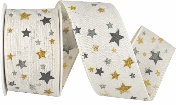 Stuha vánoční TWILIGHT STARS WHITE bílá 40mm x 2m (14,-Kč/m)