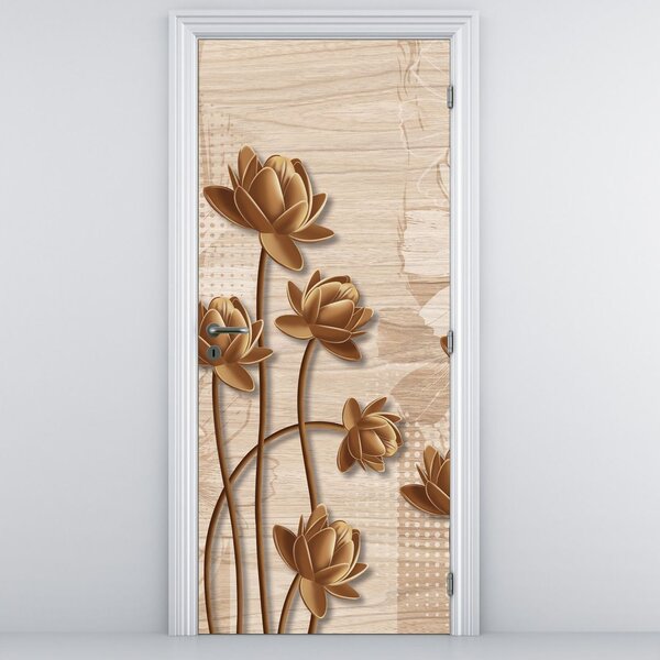 Fototapeta na dveře - Abtrakce květin, hnědá (95x205cm)
