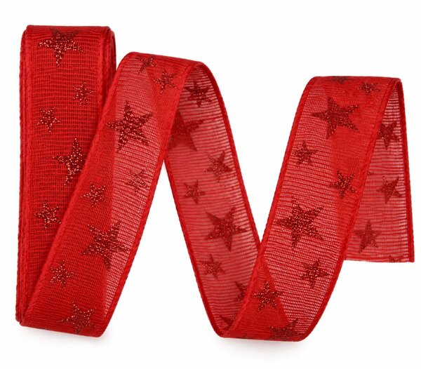 Stuha vánoční STAR LIGHT RED červená 25mm x 2,5m