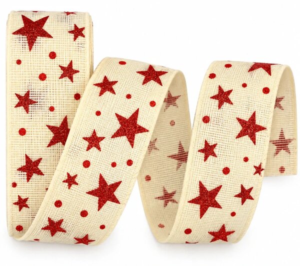 Stuha vánoční STAR MAGIC CREAM krémová 40mm x 2m