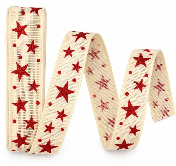 Stuha vánoční STAR MAGIC CREAM krémová 25mm x 3m