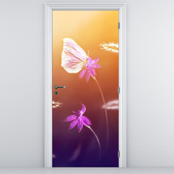 Fototapeta na dveře - Růžový motýl (95x205cm)