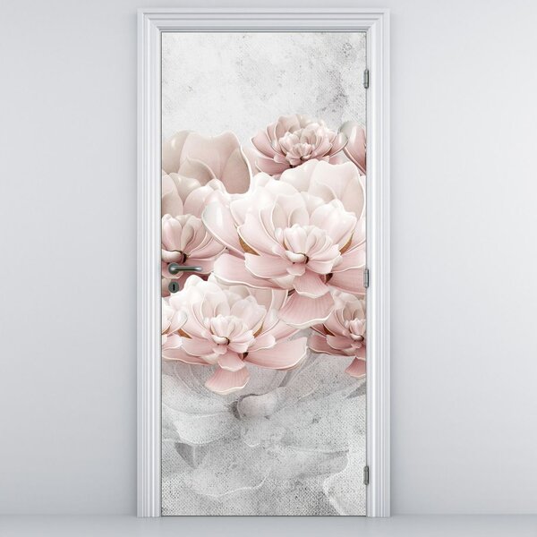 Fototapeta na dveře - Růžové květy na zdi (95x205cm)
