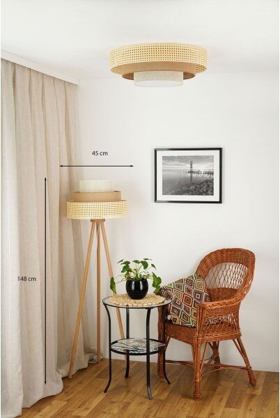 Brilagi - Stojací lampa CEDAR LUNETA 1xE27/15W/230V ratan/hnědá/krémová