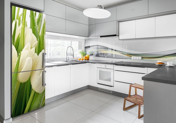 Nálepka fototapeta Bílé tulipány FridgeStick-70x190-f-49549577