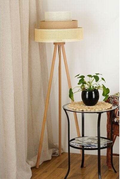Brilagi - Stojací lampa CEDAR LUNETA 1xE27/15W/230V ratan/hnědá/krémová