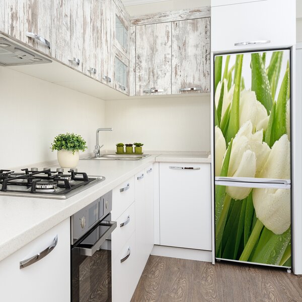 Nálepka fototapeta Bílé tulipány FridgeStick-70x190-f-49549577