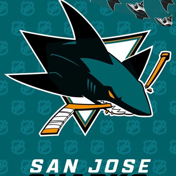 Hokejové ložní povlečení NHL San Jose Sharks - motiv Shield - 100% bavlna renforcé - 70 x 90 cm + 140 x 200 cm