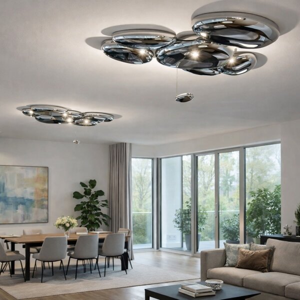 Artemide Stříbrné kovové stropní LED světlo Skydro 143 x 136 cm