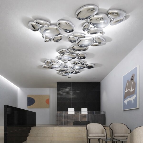 Artemide Stříbrné kovové stropní LED světlo Skydro 143 x 136 cm