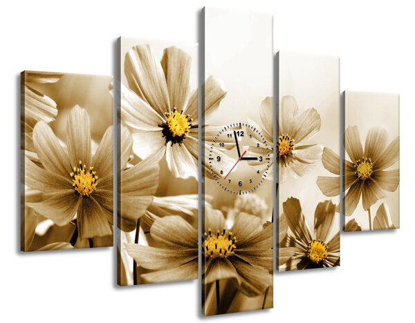 Obraz s hodinami Květnatá krása - 5 dílný Rozměry: 150 x 105 cm