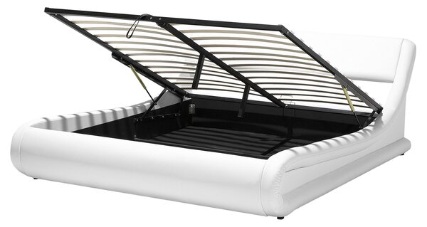 Bílá kožená postel s úložištěm 160x200 cm AVIGNON