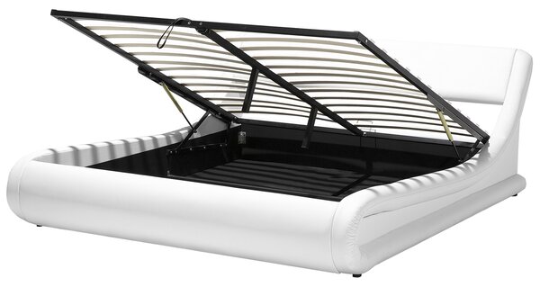 Bílá kožená postel s úložištěm 180x200 cm AVIGNON