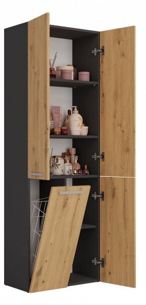 Koupelnová skříňka s košem na prádlo ATSO 1 - dub artisan / antracitová