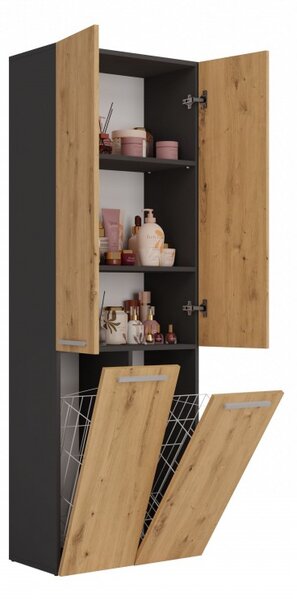 Koupelnová skříňka s košem na prádlo ATSO 2 - dub artisan / antracitová