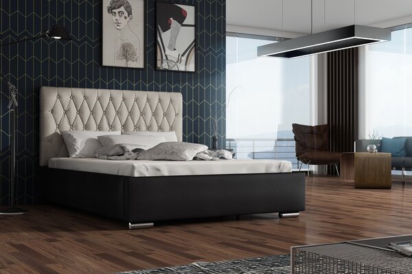 - Designová manželská postel 140x200 SIRENA - černá / béžová
