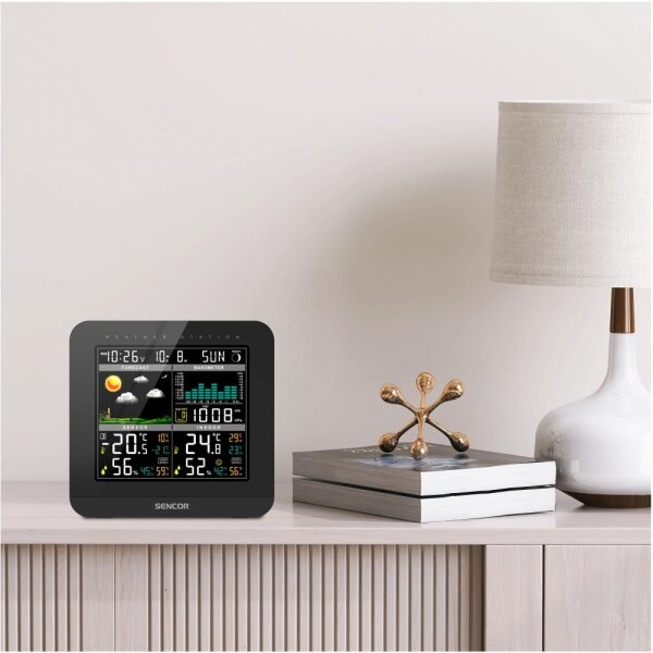 Sencor - Meteostanice s barevným LCD displejem a budíkem 3xAAA + 2x AA černá