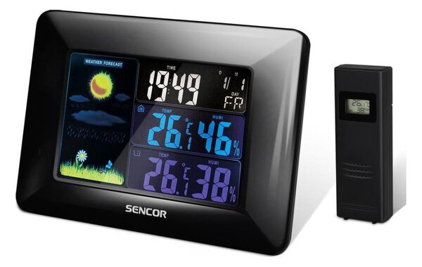 Sencor - Meteostanice s barevným LCD displejem a budíkem 3xAAA + 2xAA černá