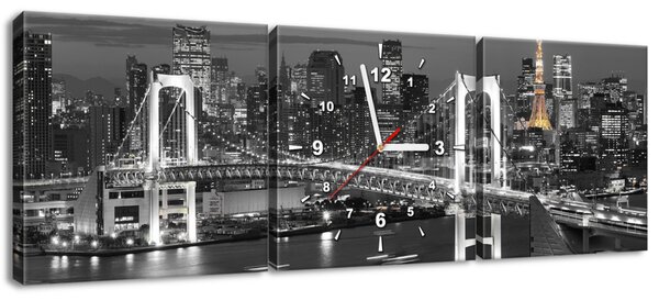 Obraz s hodinami Most Tokyo Bay - 3 dílný Rozměry: 90 x 30 cm