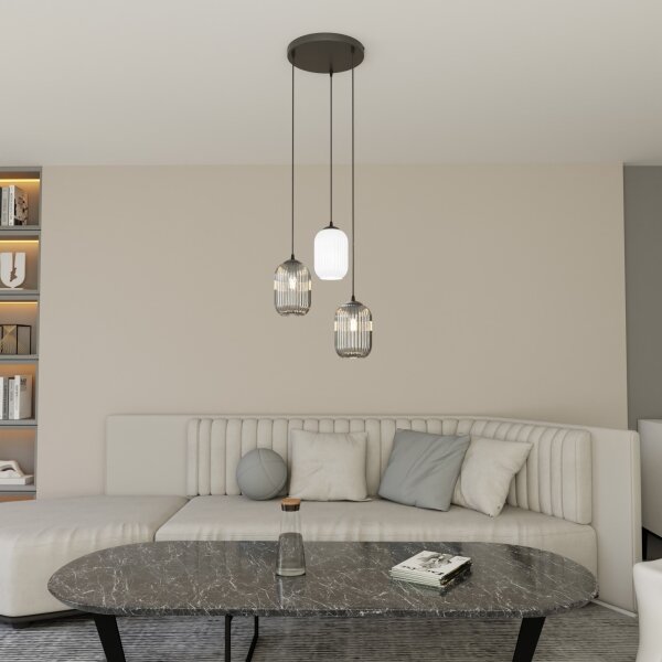 Lustr na lanku VERDI 3xE27/15W/230V pr. 30 cm černá/šedá/bílá