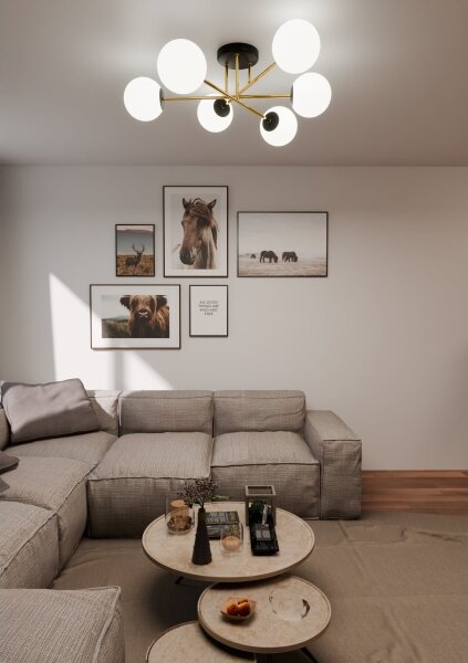 Lustr na tyči MAGNUM 6xE14/10W/230V bílá/zlatá/černá
