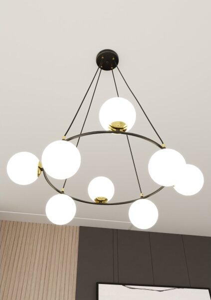 Lustr na lanku AZURA 8xE14/10W/230V černá/bílá