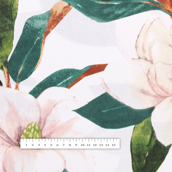 Biante Bavlněný čtvercový ubrus Sandra SA-293 Magnolie se zelenými listy na bílém 40x40 cm
