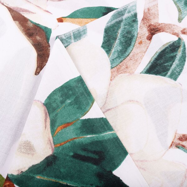 Biante Bavlněný závěs Sandra SA-293 Magnolie se zelenými listy na bílém 150x140 cm