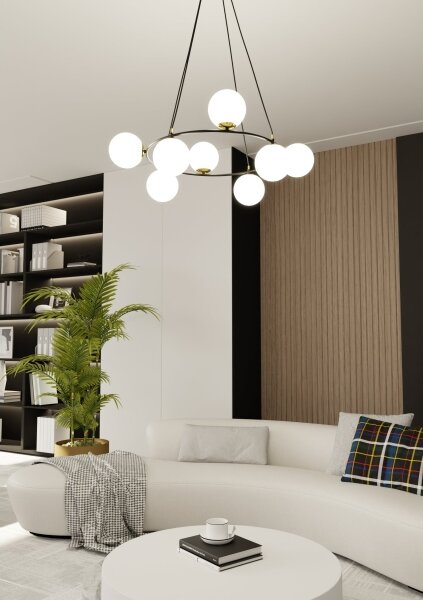 Lustr na lanku AZURA 8xE14/10W/230V černá/bílá
