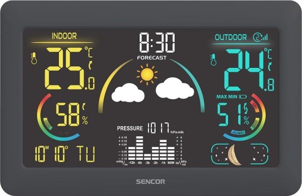 Sencor - Meteostanice s barevným LCD displejem a budíkem 3xAA