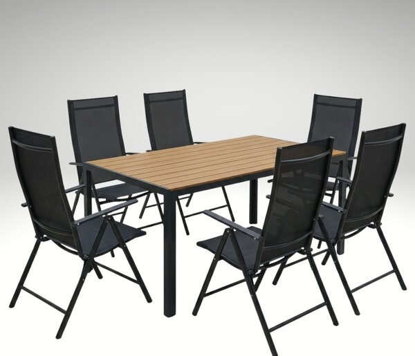 Vikio Zahradní set 150x90 pro 6 osob skládací židle V136-P přírodní