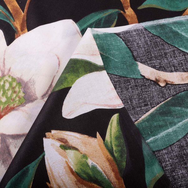 Biante Bavlněný závěs Sandra SA-300 Květy magnolie na černém 150x140 cm