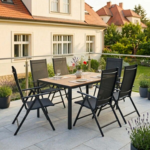 Vikio Zahradní set 150x90 pro 6 osob skládací židle V136-P přírodní
